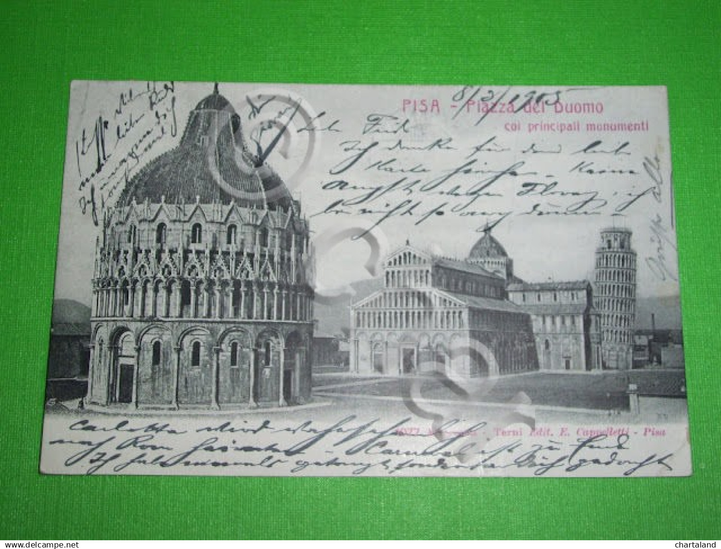 Cartolina Pisa - Piazza del Duomo e monumenti 1905