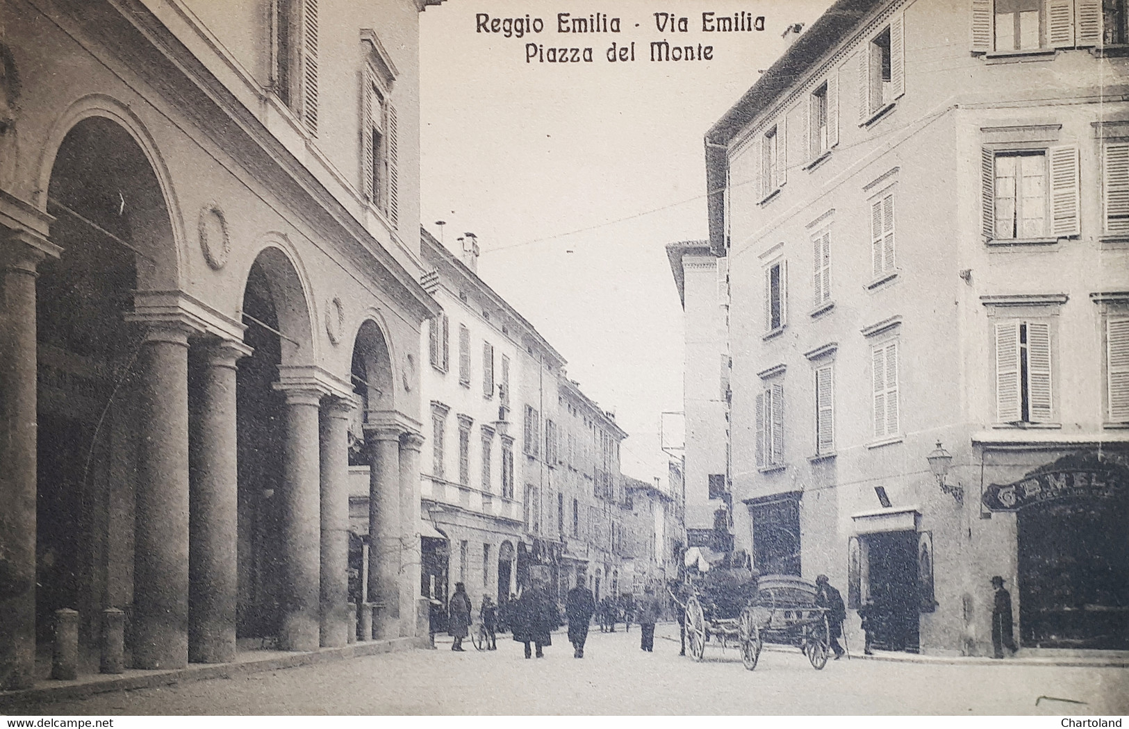 Cartolina - Reggio Emilia - Via Emilia - Piazza del Monte - 1900 ca.