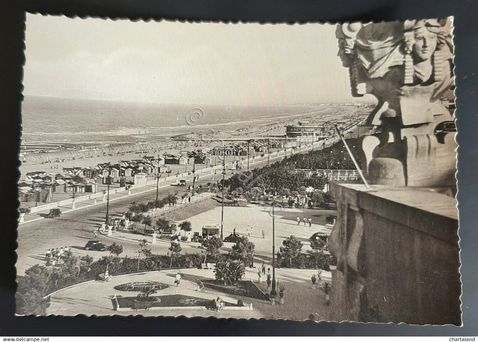 Cartolina Rimini - La Spiaggia dalle Terrazze del Grande Albergo - 1948