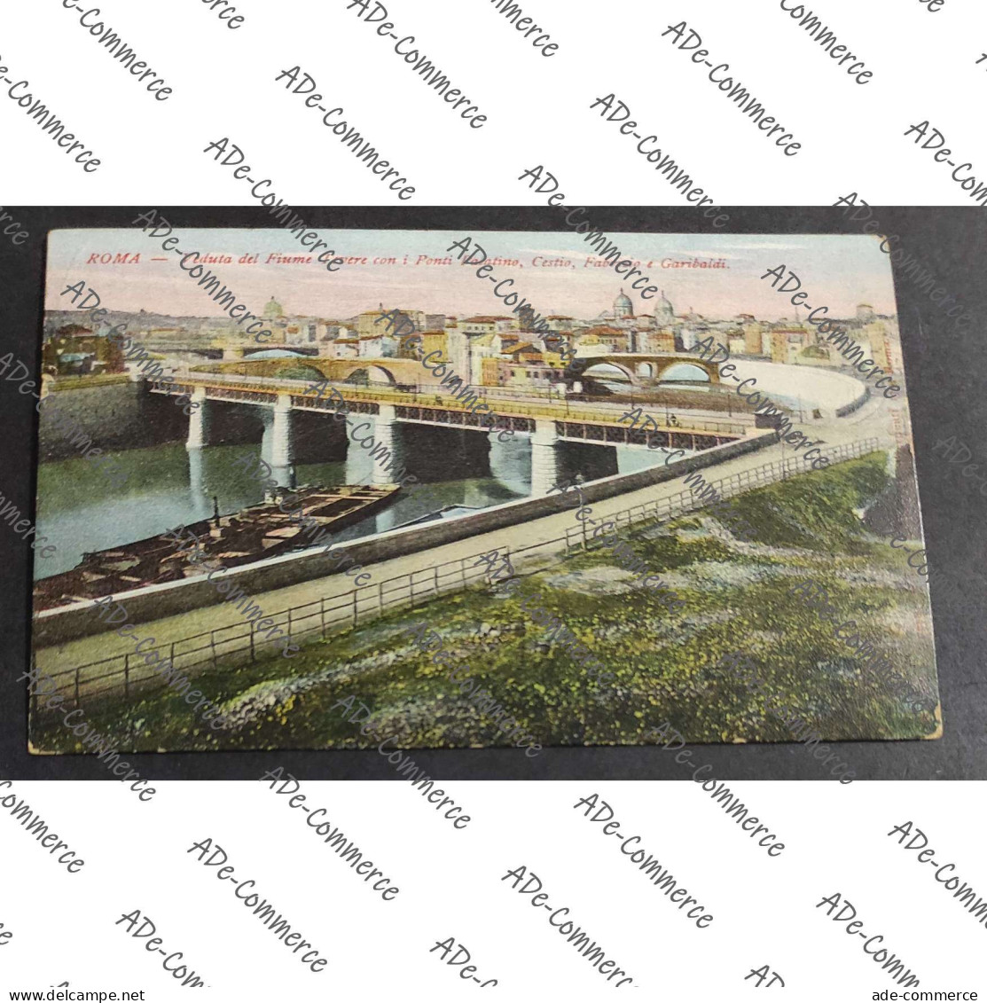Cartolina Roma - Veduta del Fiume Tevere con i Ponti Palatino, Cestio, Fabrizio e Garibaldi