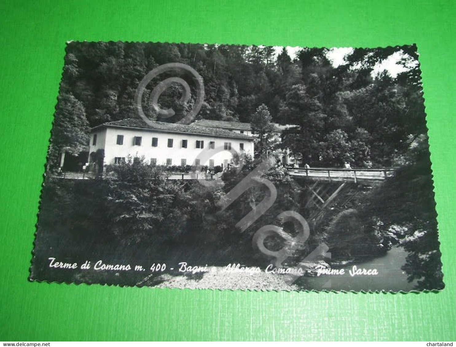 Cartolina Terme di Comano - Bagni e Albergo Comano - Fiume Sarca 1959
