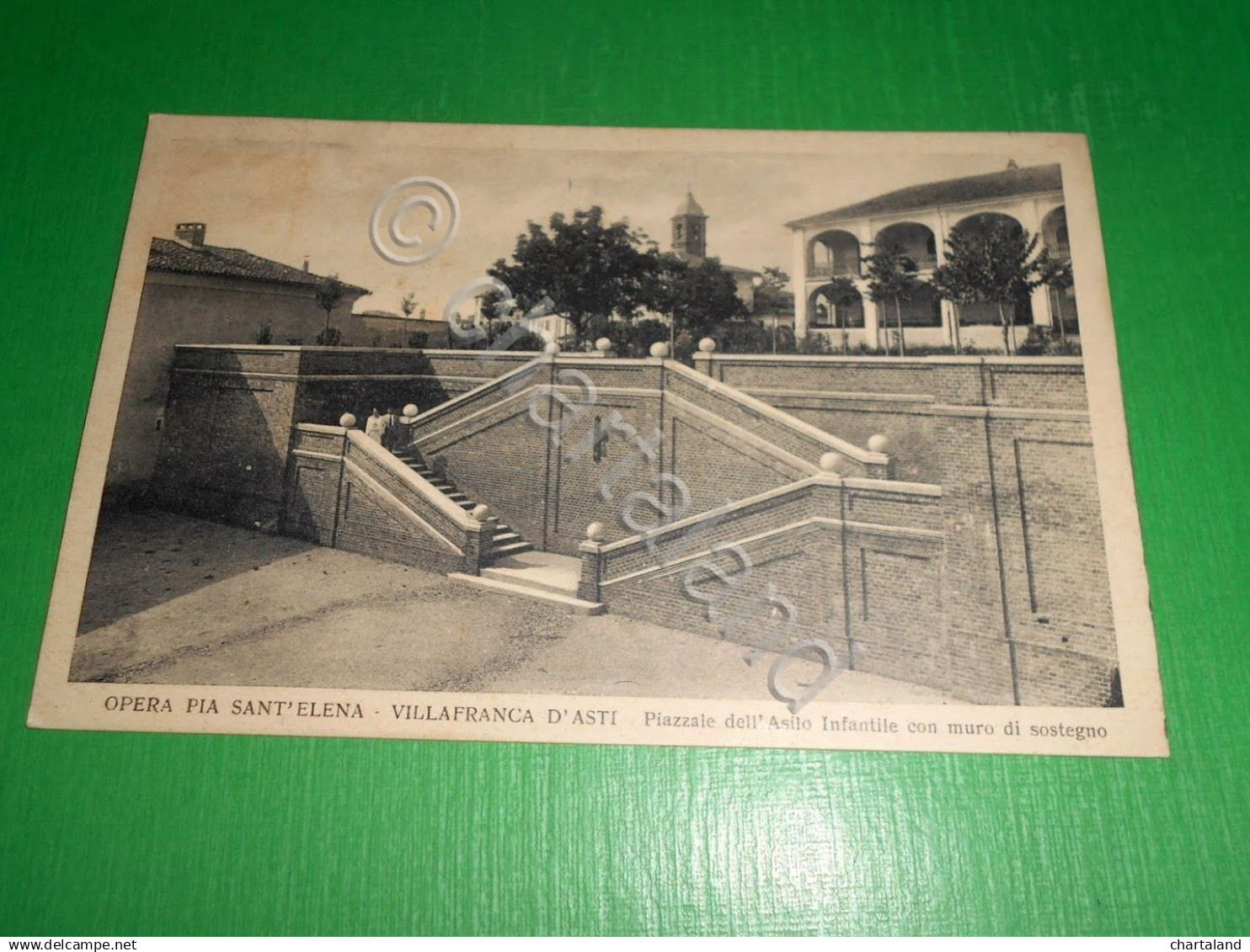 Cartolina Villafranca d'Asti - Opera Pia Sant'Elena - Piazzale dell' Asilo 1934