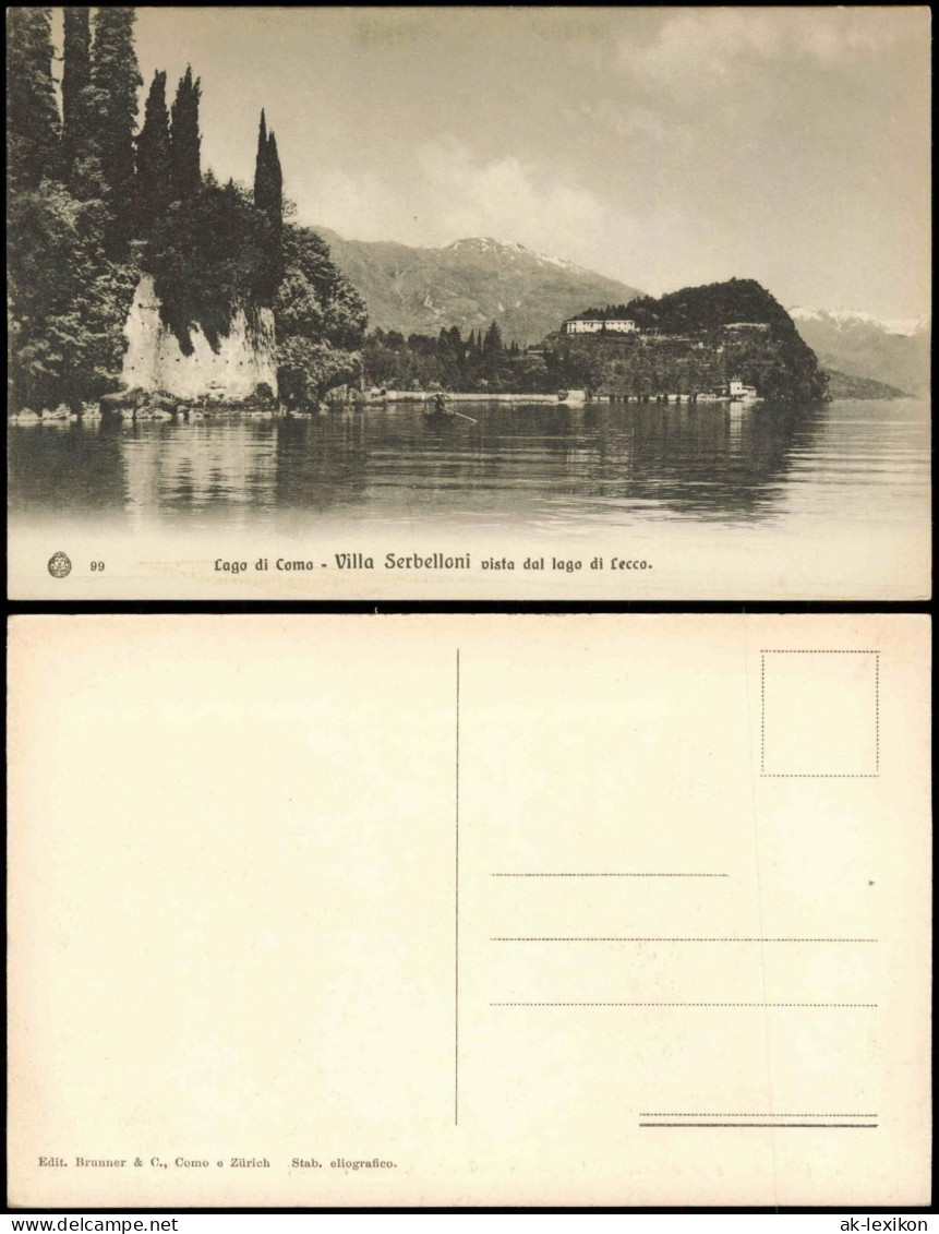 Cartoline Como Lago di Como Villa Serbelloni vista dal lago di fecco. 1912