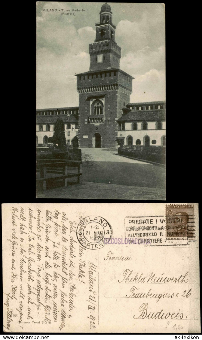 Cartoline Mailand Milano Torre Umberto I (Filarete) 1922