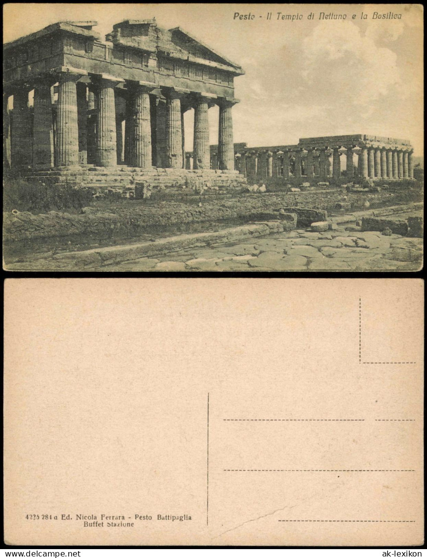 Cartoline Paestum Pestum Pesto Il Tempio di Nettuno e la Basilica 1914
