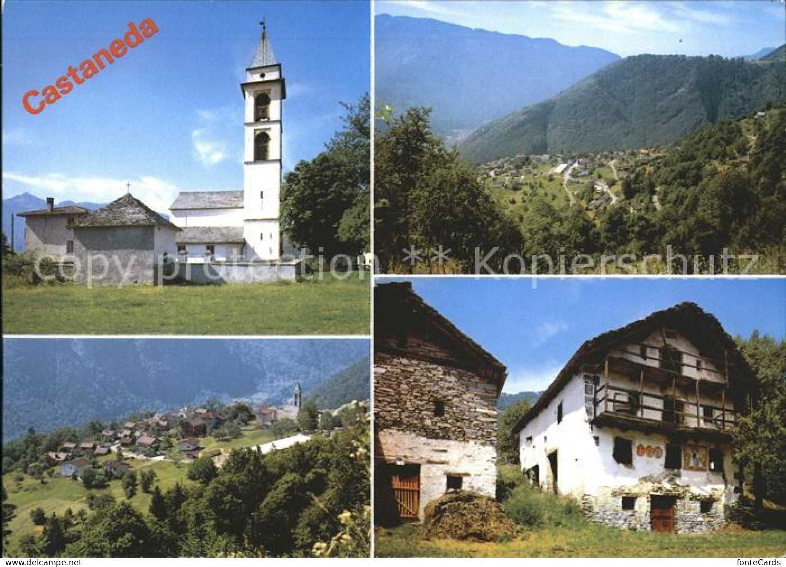 Castaneda Valle Calanca Kirche Panorama Dorfpartie