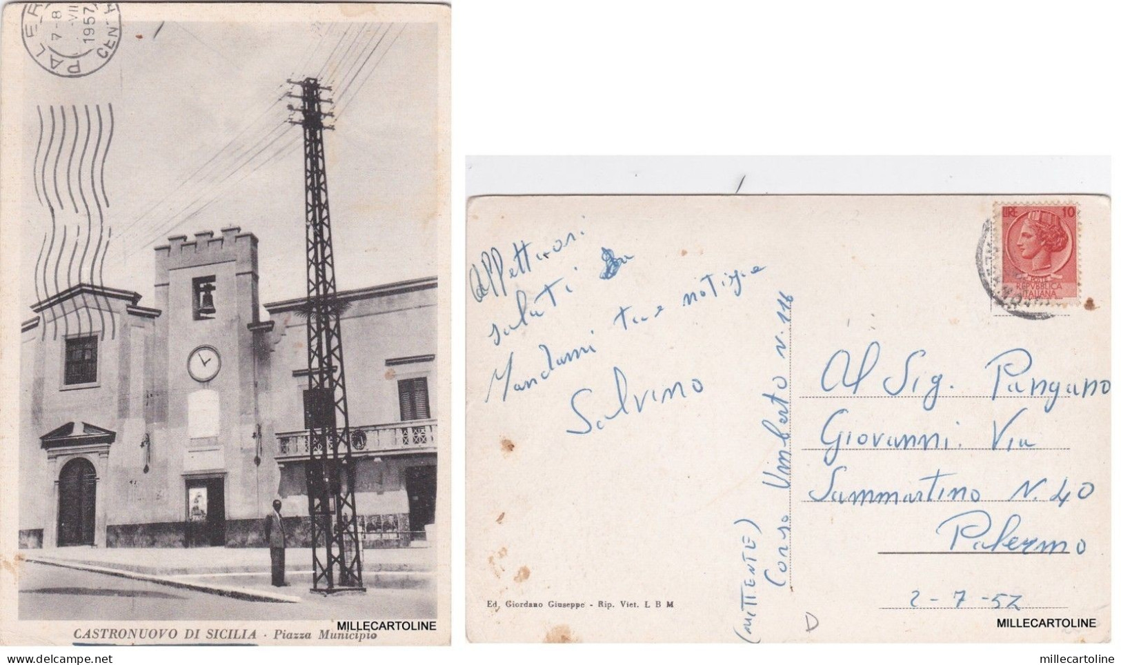 CASTRONUOVO DI SICILIA: PIAZZA MUNICIPIO   1957