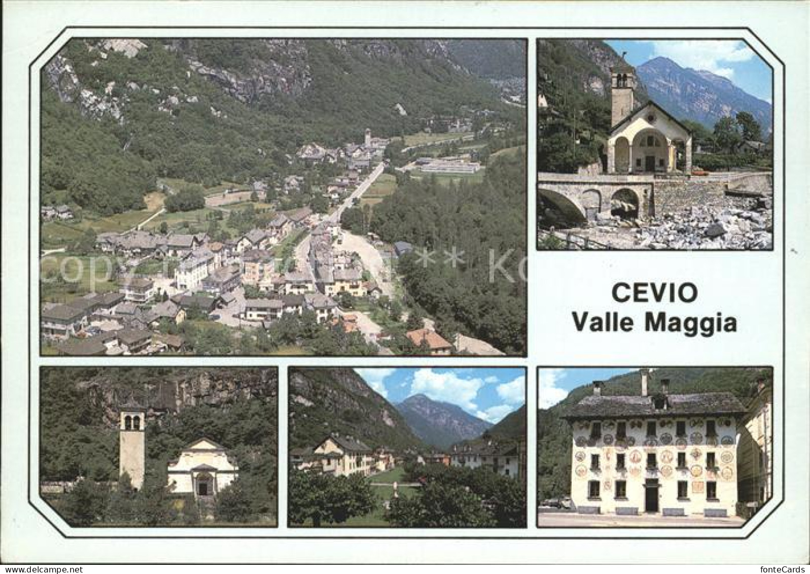 Cevio Valle Maggia Totalansicht Kirche Bemaltes Haus
