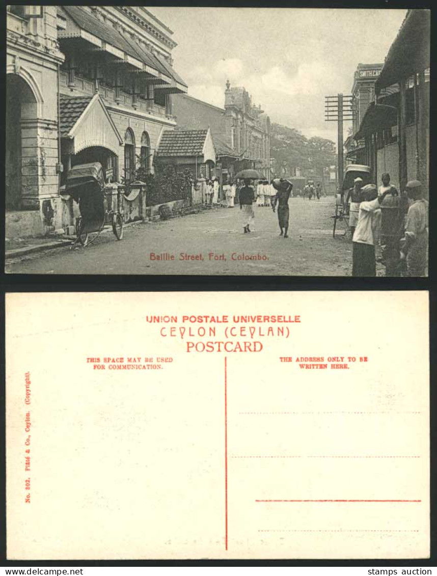 Ceylon Old Postcard BAILLIE STREET FORT Coolies Colombo Street Scene Plate 302