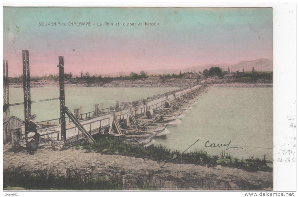 CHALAMPE : (68) Souvenir de Chalampé. Le Rhin et le pont de bateaux