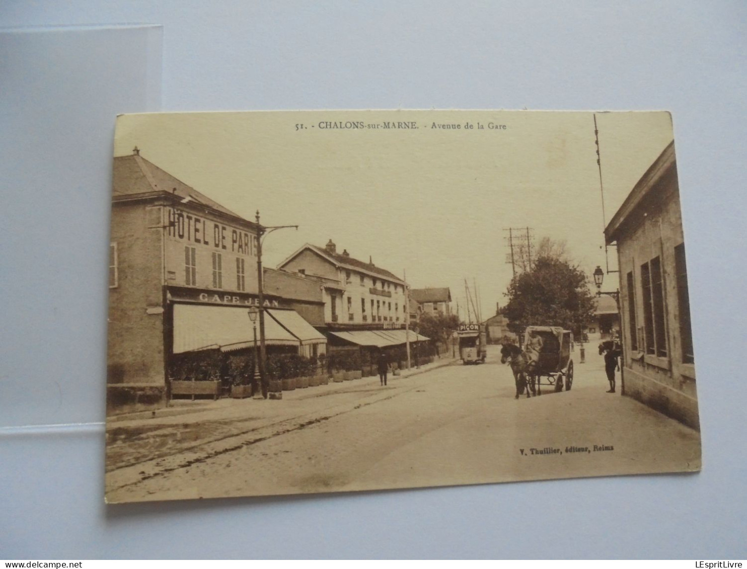 CHÂLONS SUR MARNE Avenue de la Gare Animée Tram Tramways Attelage Cheval Hôtel de Paris Carte Postale CP AK PK