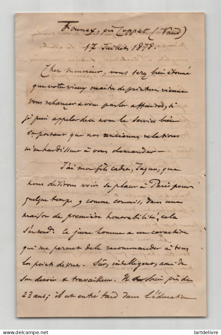 Charles Humbert Lettre autographe signée Recommandation pour son fils 1878