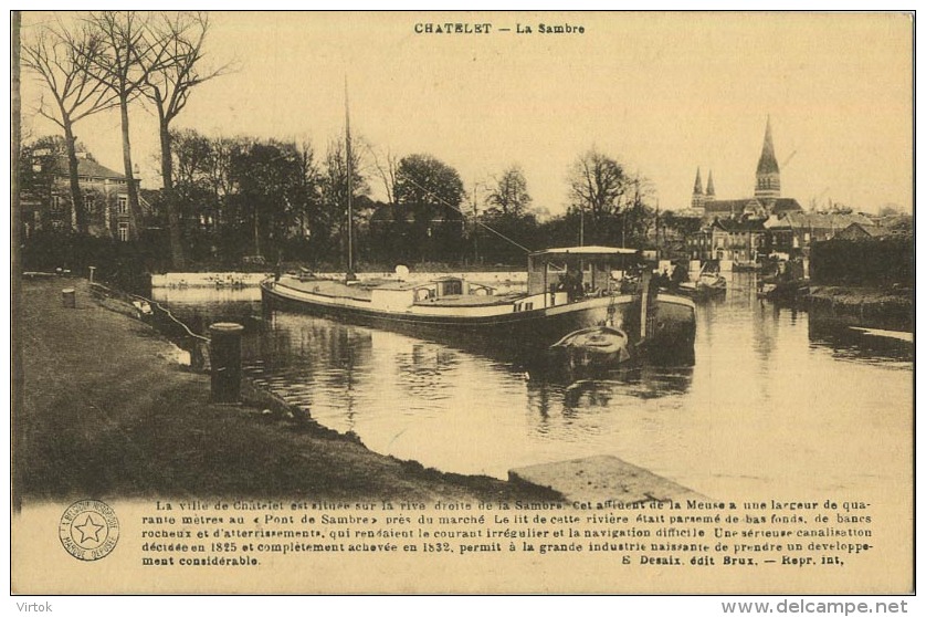Chatelet :  La sambre   --  Carte d'honneur Houdeng-Aimeries  (  regarder verso )   bateaux - binnenscheepvaart