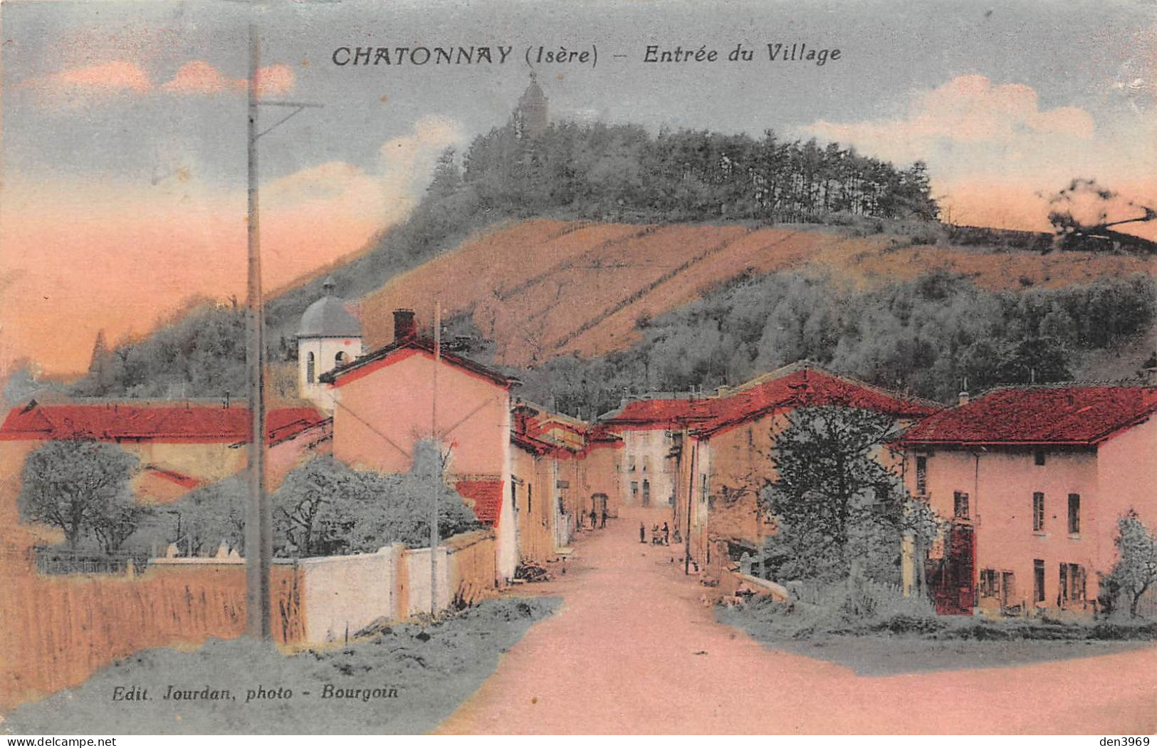 CHATONNAY (Isère) - Entrée du Village - Tirage couleurs - Voyagé 1930 (2 scans)