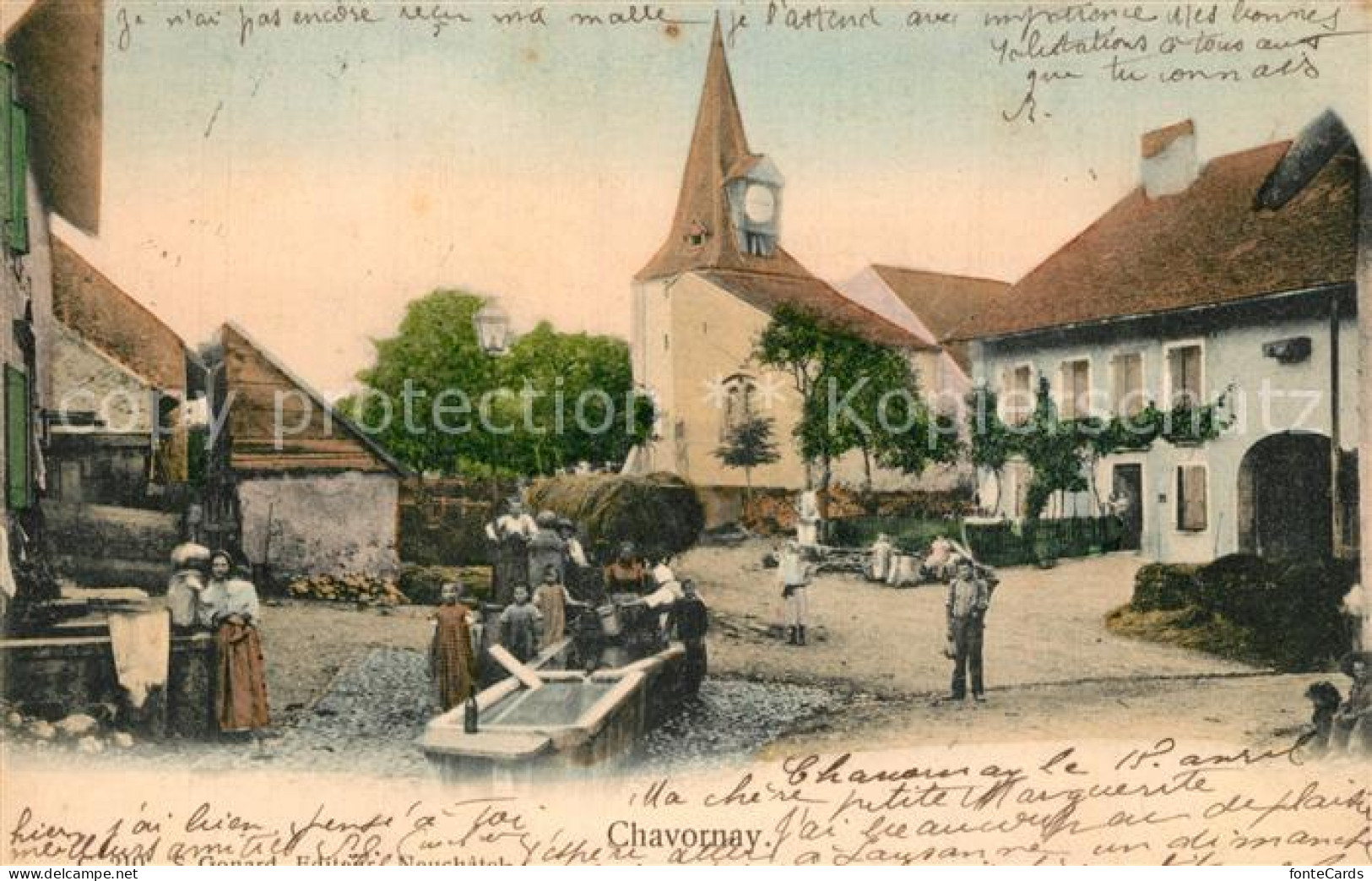 Chavornay Orbe Kirche Ortspanorama Brunnen