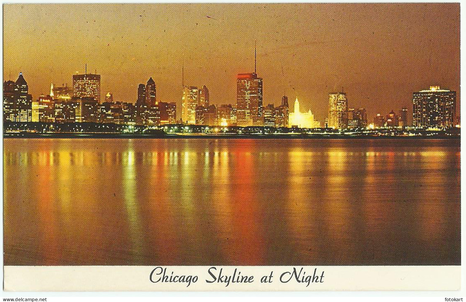 Chicago Illinois, Vintage PC, Chicago Skyline at Night