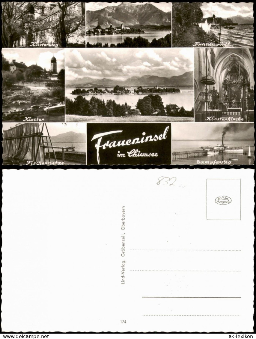 Chiemsee Mehrbildkarte mit Kloster, Klosterweg, Kirche, Dampfersteg uvm. 1960