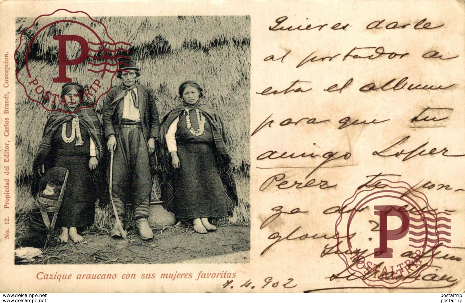 CHILE. Cazique araucano con sus mujeres favoritas