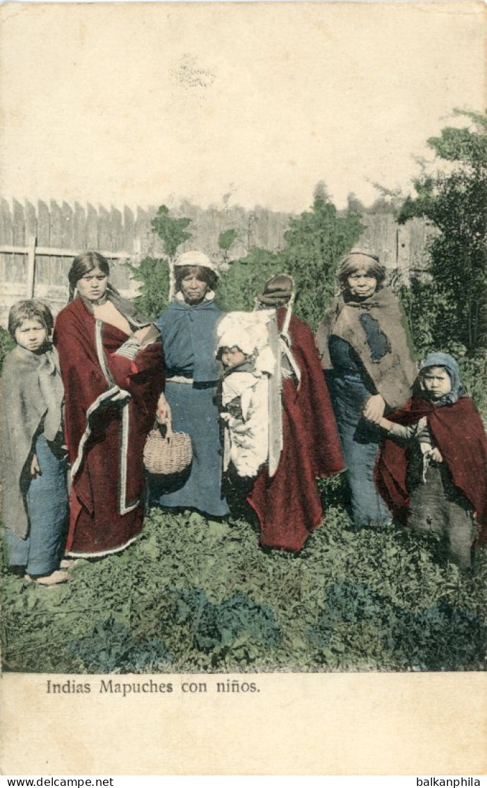 Chile Mapuche Woman with Children 1914 Traiguen