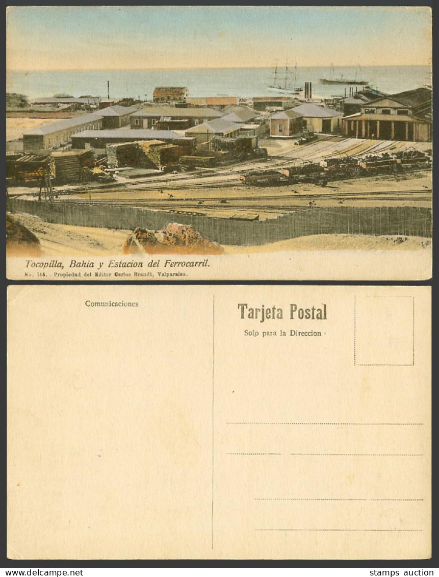 Chile Old Postcard Tocopilla Bahia Estacion de Ferrocarril Railway Train Station