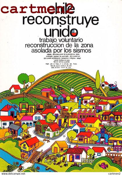 CHILE CHILI LUNGO STRADE DI UNIDAD POPULAR MANIFESTI MURALI CILENI DEGLI 1971 IL CILE RICOSTRUISCE UNITO AFFICHE