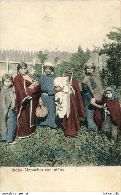 Chile Mapuche Woman with Children 1914 Traiguen