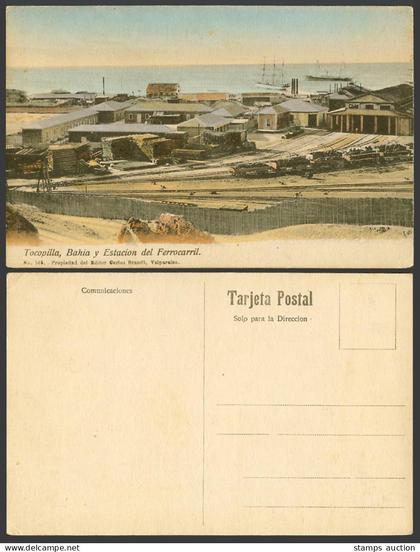 Chile Old Postcard Tocopilla Bahia Estacion de Ferrocarril Railway Train Station