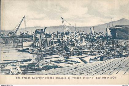 HONGKONG THE FRENCH DESTROYER FRONDE DAMAGED TYPHOON 1906 BOAT SHIP HONG-KONG CHINA CINA CHINE