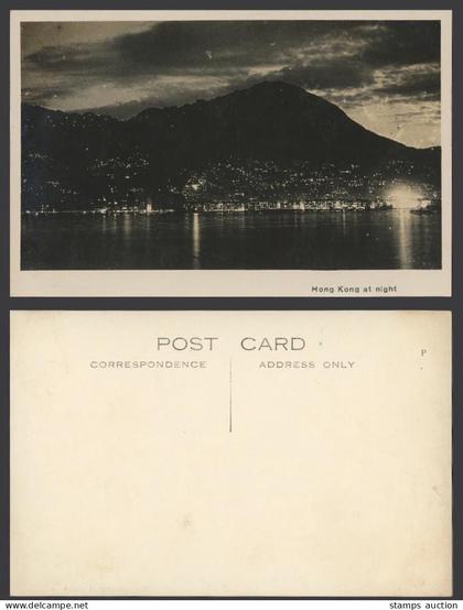 Hong Kong China Old Real Photo Postcard Hongkong at Night Harbour & Illumination