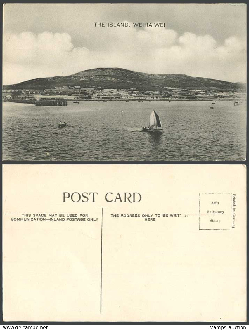 China Old Postcard The Island Wei Hai Wei Weihaiwei Sailing Boat Pier Jetty Hill