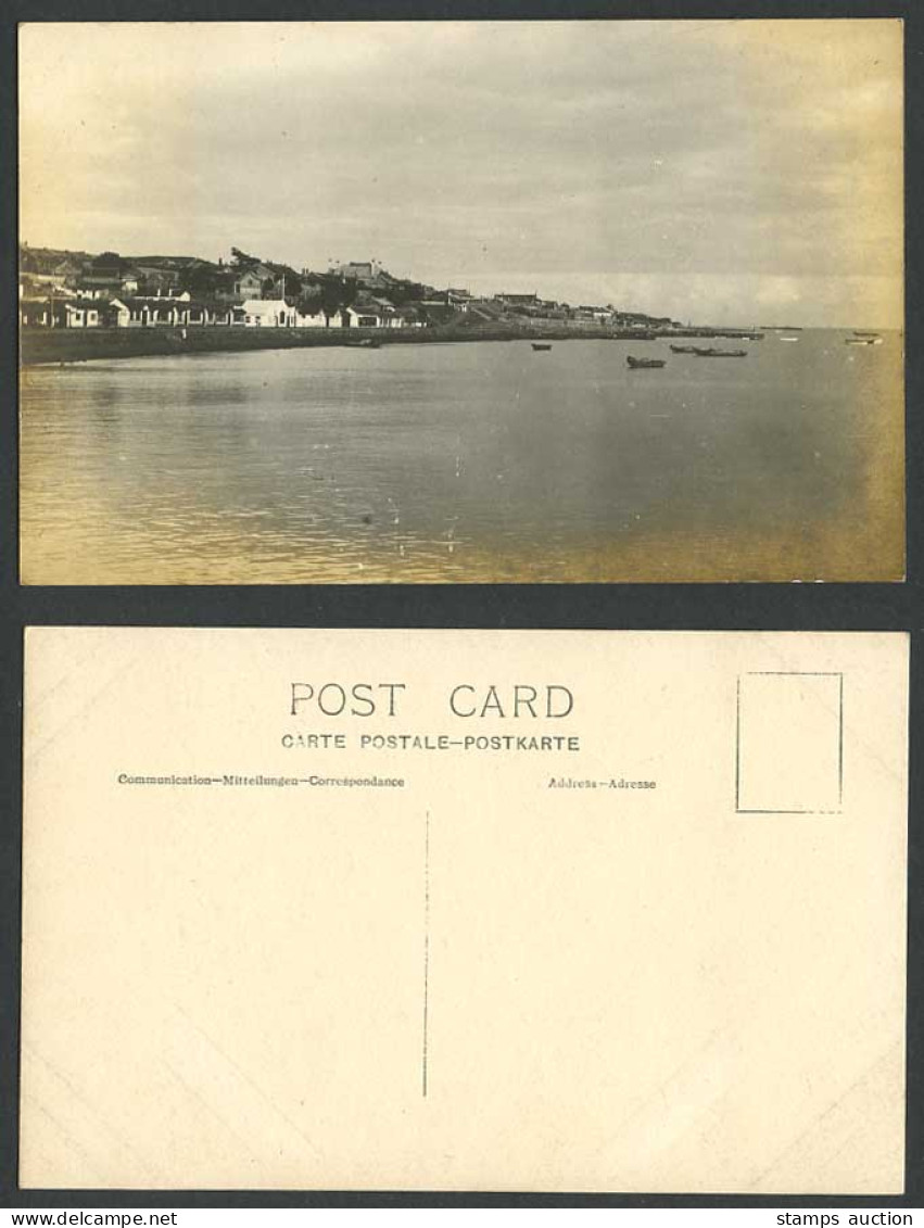 China Old Real Photo Postcard Wei Hai Wei Harbour Boats House Panorama Weihaiwei