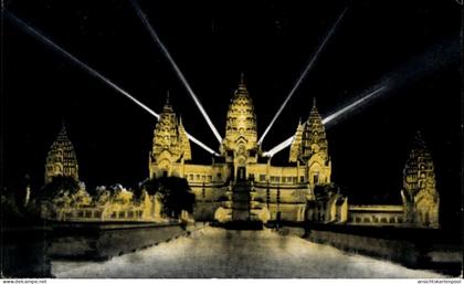 CPA Angkor Vat Kambodscha, Tempelanlagen, Nachtbeleuchtung