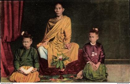 CPA Birma Burma Myanmar, Mann und Kinder, Trachten