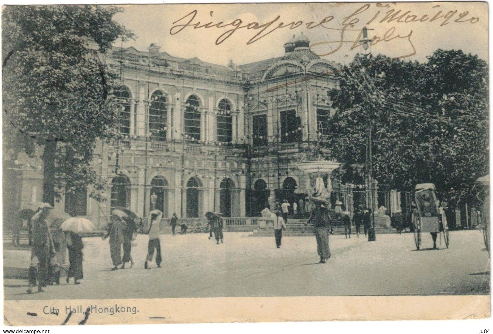 Chine - China - Hong Kong - City Hall - Carte Postale pour Marseille (France) - 1er mai 1920