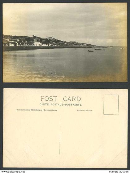 China Old Real Photo Postcard Wei Hai Wei Harbour Boats House Panorama Weihaiwei
