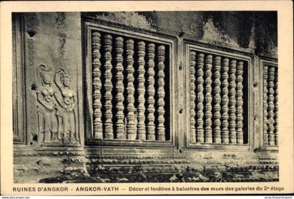 CPA Angkor Wat Kambodscha, Ruinen, dekorative Fenster, balustrade, Galerie 2. Etage