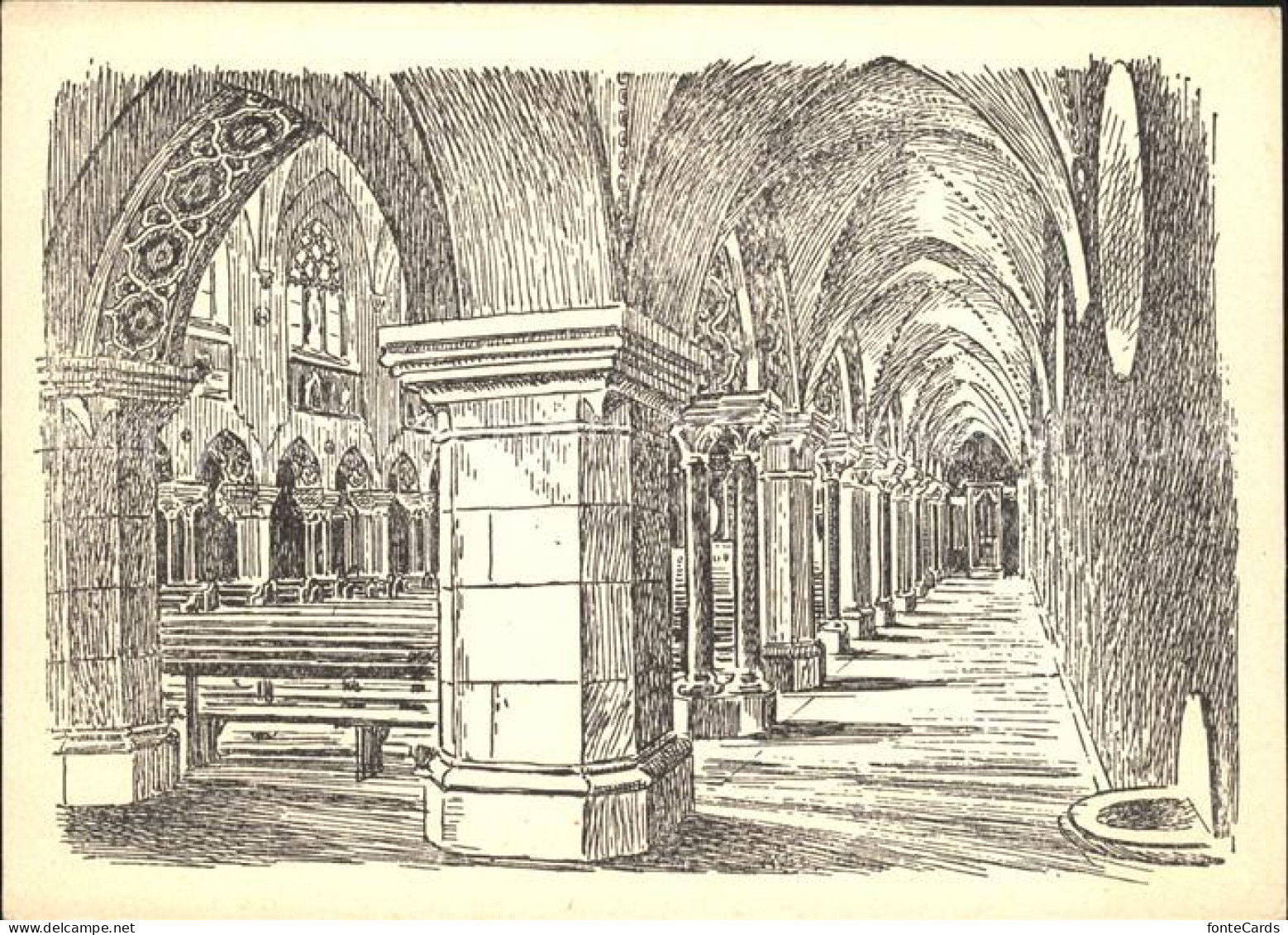 Chippis Kirche innen Kuenstlerkarte vor Katastrophe 1946