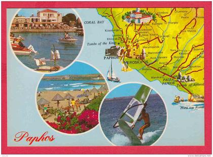 216415  / Paphos - MAP . BEACH , MOTOR BOAT , SPORT Windsurfing Windsurfen , Cyprus Chypre Zypern