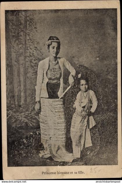 CPA Birma Burma Myanmar, burmesische Princesse und ihre Tochter