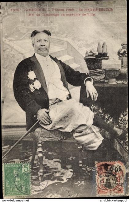 CPA Kambodscha, Roi du Cambodge, Roi Sisowath, Costume de Ville