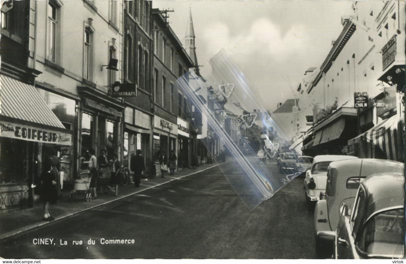 Ciney : la rue du commerce  (  met langstempel ,  cachet ciney )     old cars  coiffeur