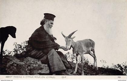 CYPRUS - Abbot feeding a cyprus mouflon - Publ. Unknown