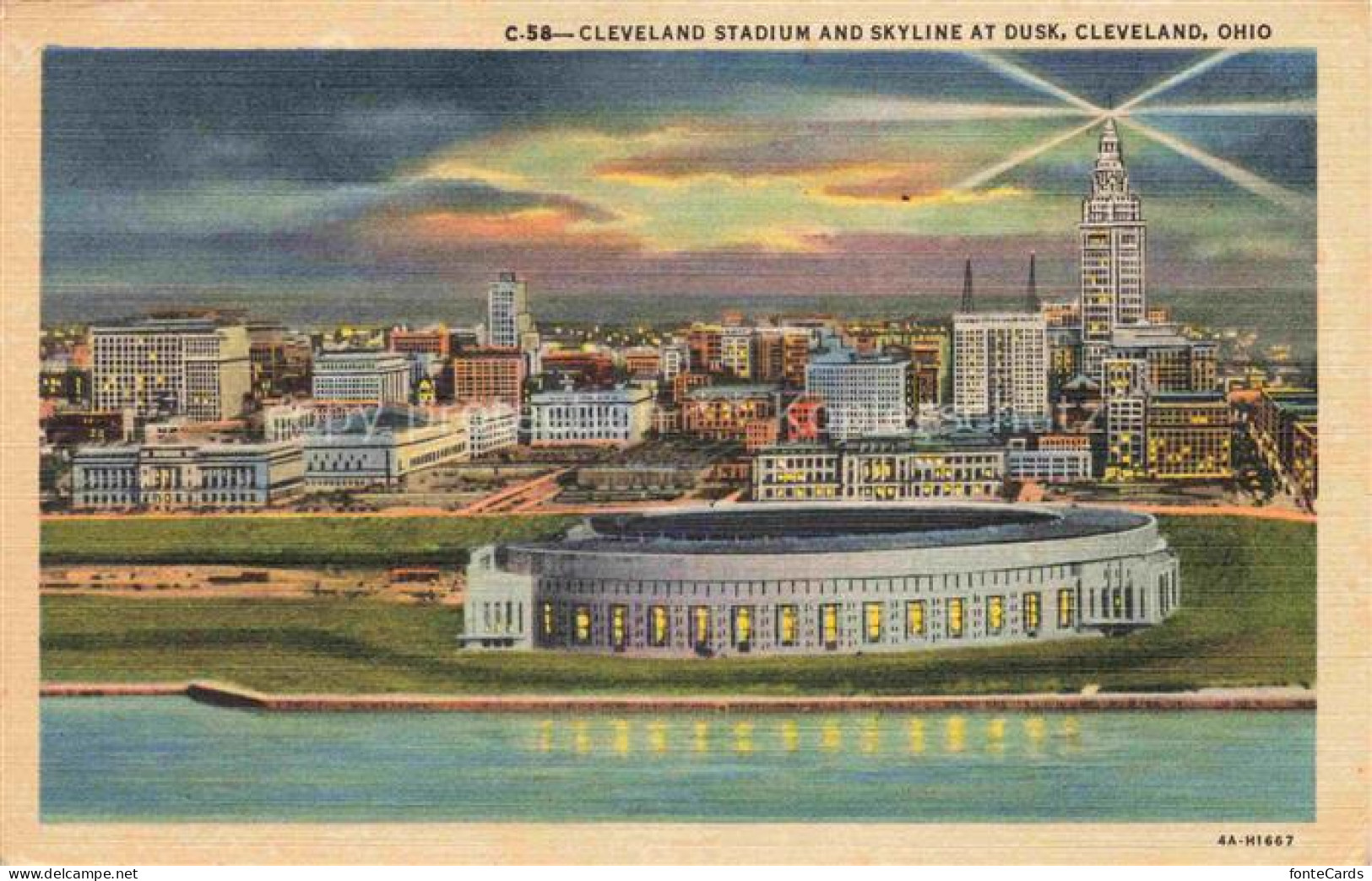 CLEVELAND  Ohio USA Cleveland Stadium and Skyline at Dusk