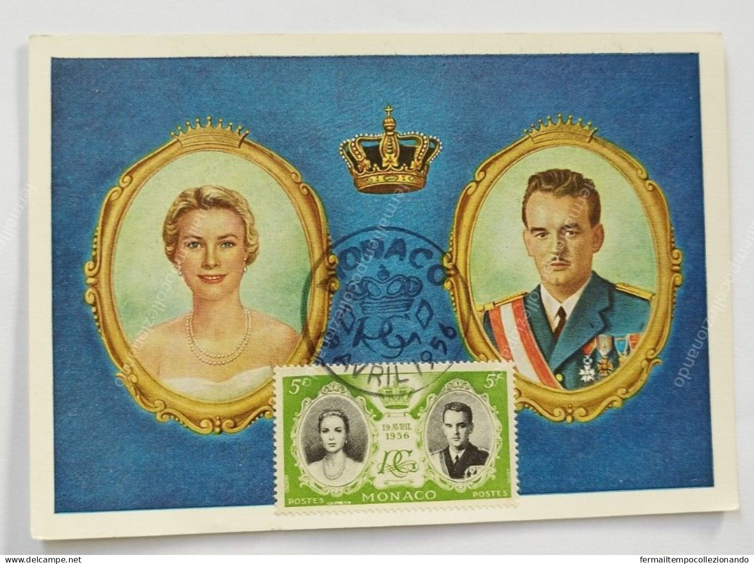 cn1066 cartolina personaggi famosi reali di monaco mariage princier 1956