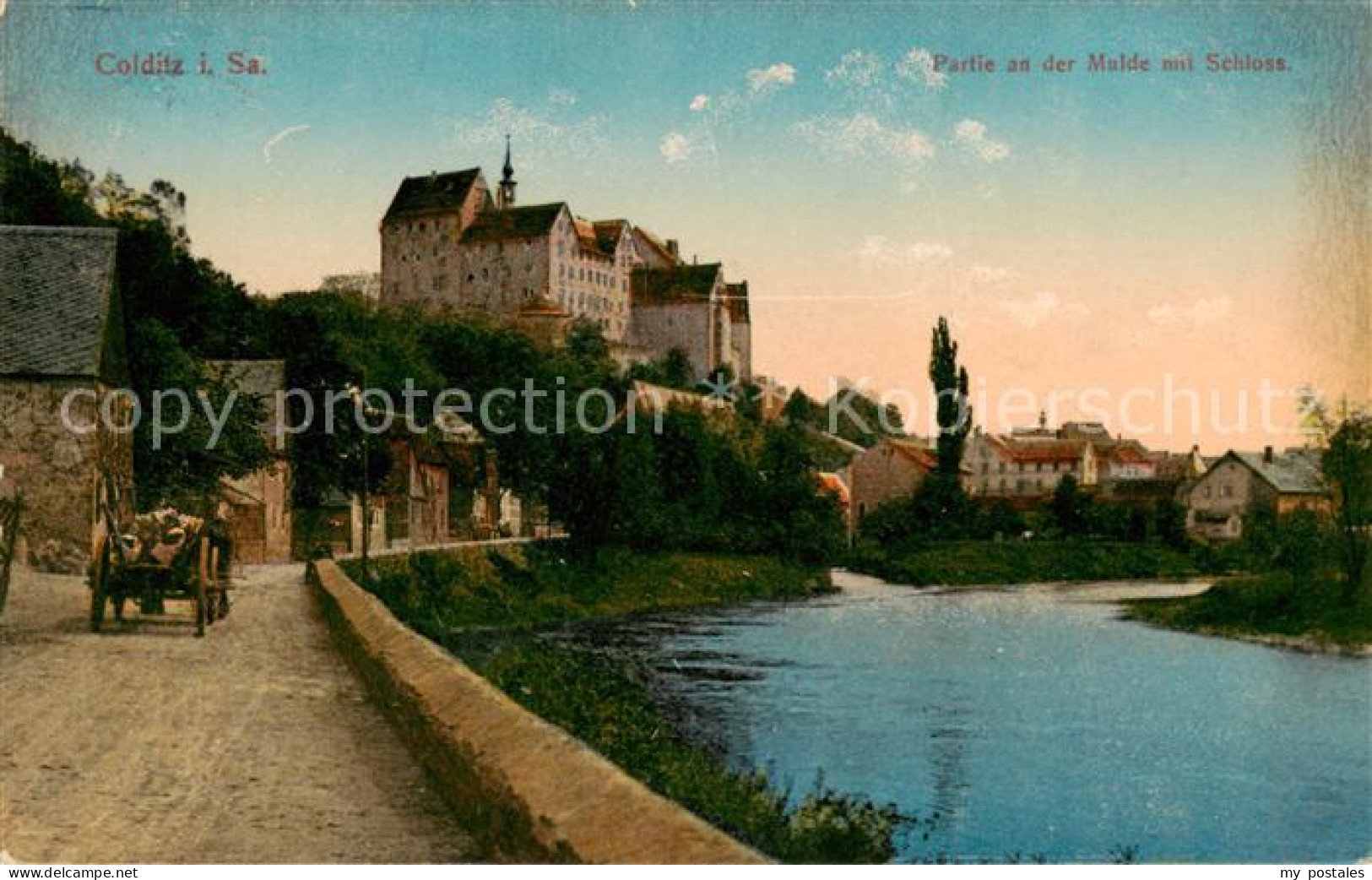 Colditz Partie an der Mulde mit Schloss