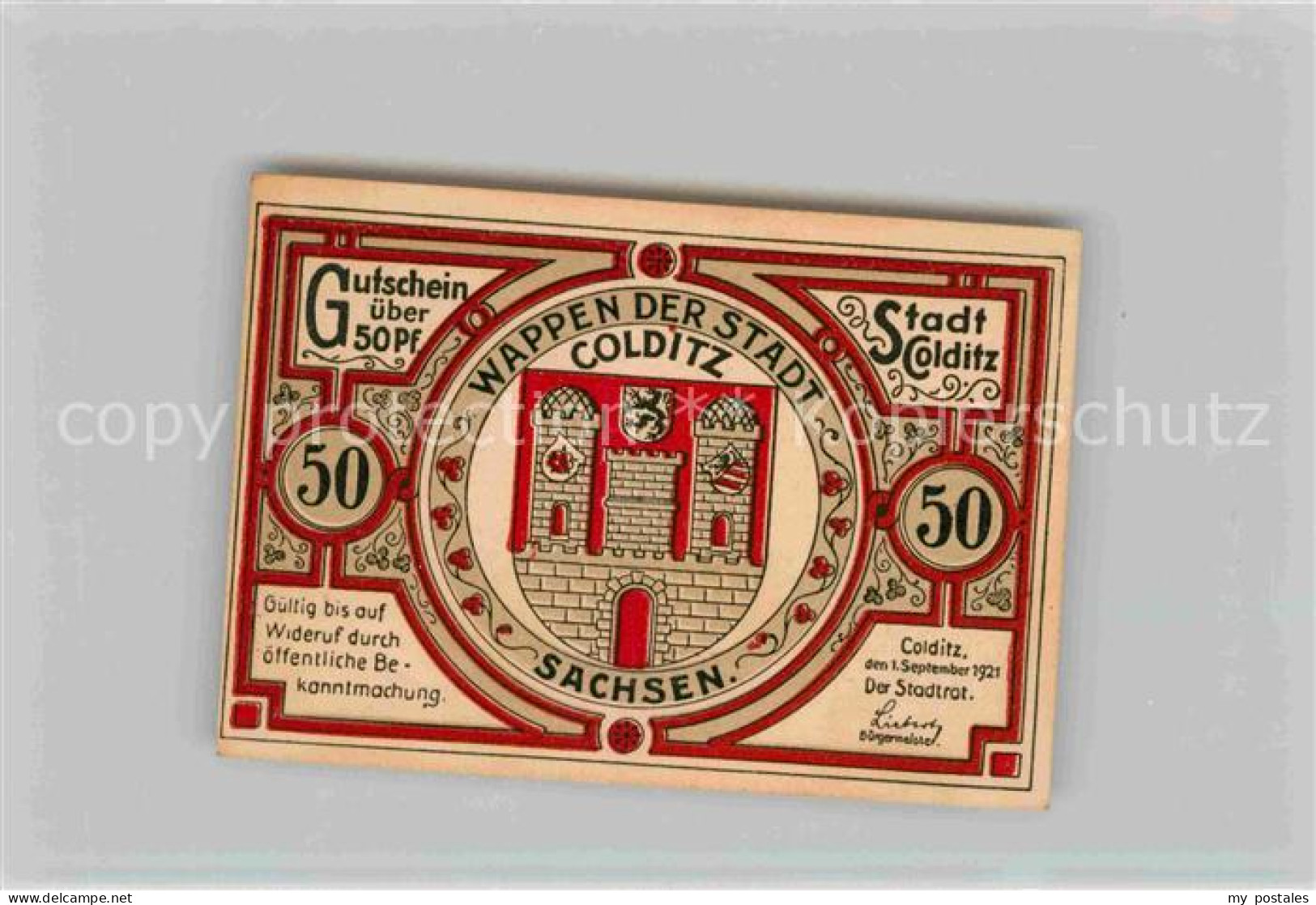 Colditz Wappen der Stadt 50 Pfennig