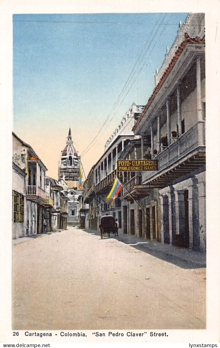 Colombia Cartagena San Pedro Claver street vintage postcard