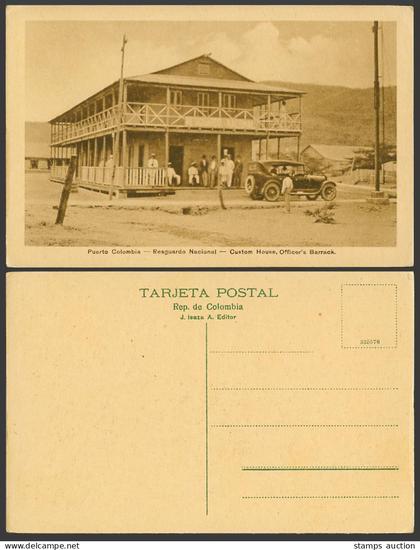 Colombia Old Postcard Puerto Colombia Custom House Officer's Barrack V Motor Car