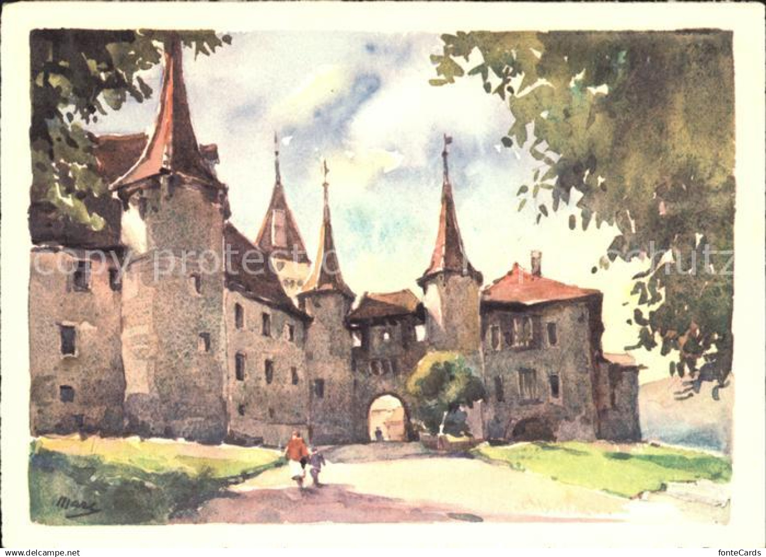 Colombier NE Chateau de Colombier Aquarell