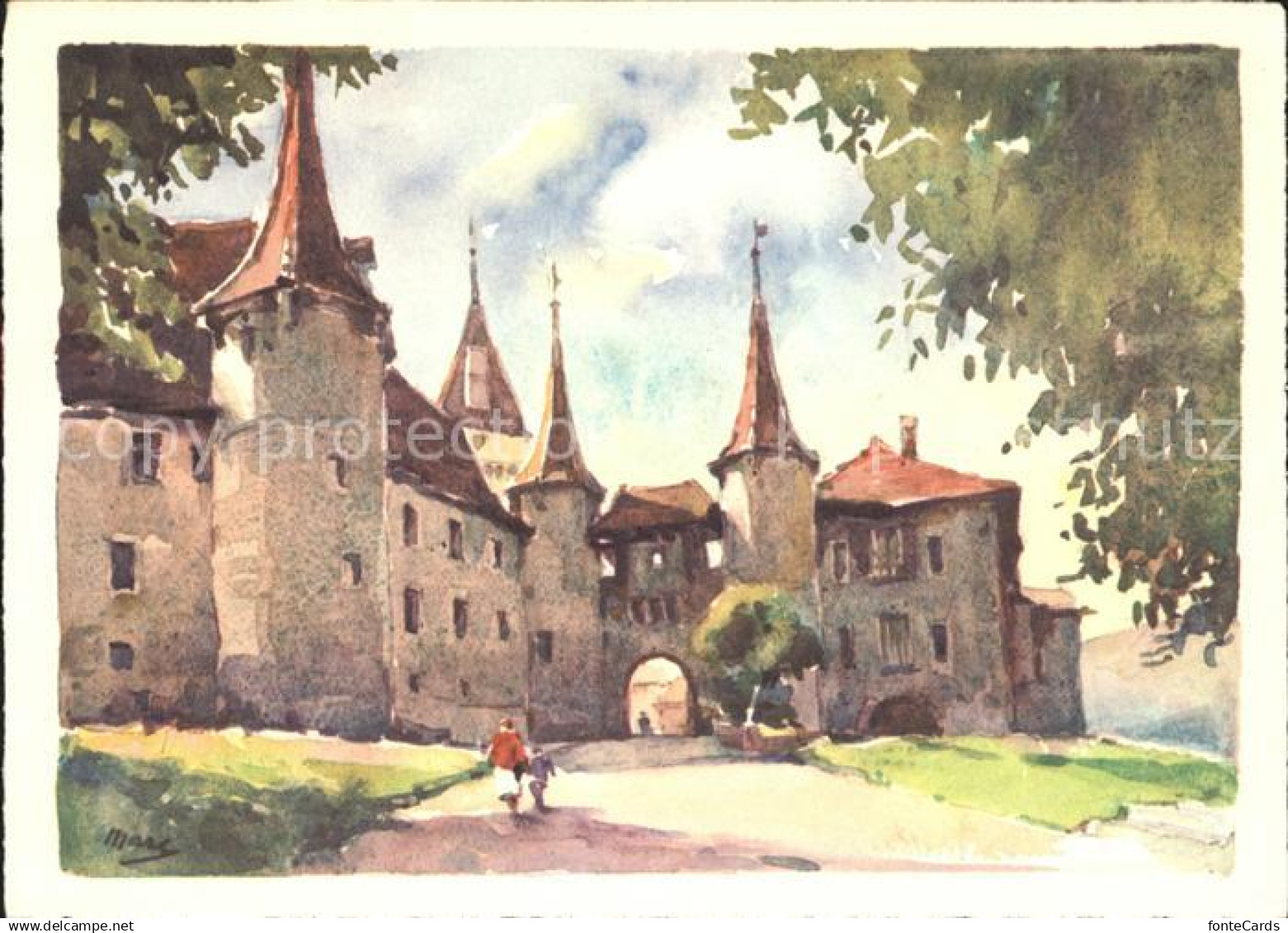 Colombier NE Chateau de Colombier Aquarell